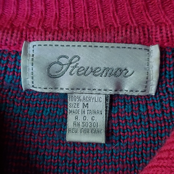 Stevemor Vintage Pink & Turquoise Pullover Knit Sweater - Picture 3 of 7